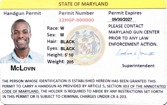 A sample Maryland Wear and Carry permit.